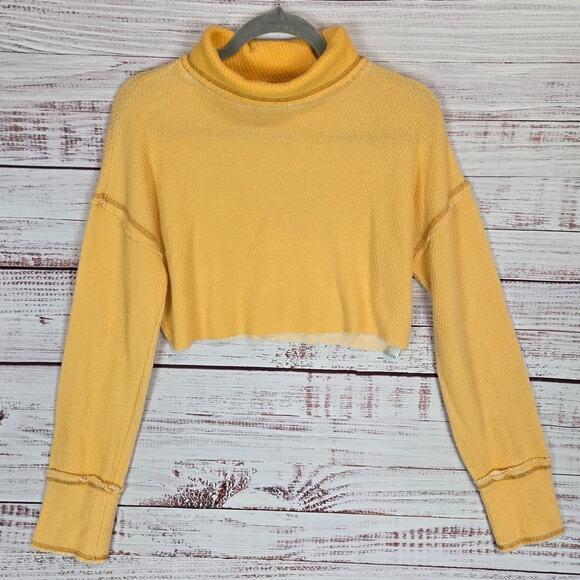 Urban Outfitter Out From Under Waffle Knit Sweater Mustard Yellow Turtleneck Top - Picture 1 of 11